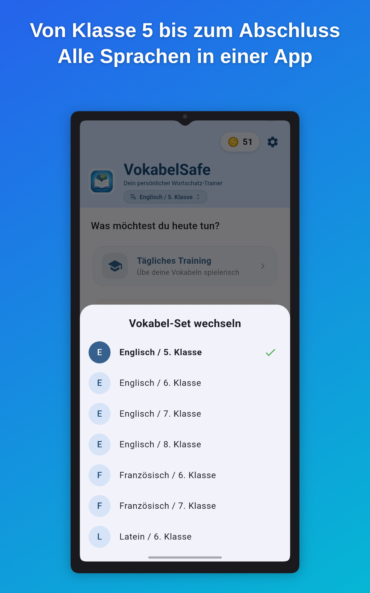 VokabelSafe App Smartphone Screenshot – Vokabeln abfragen und lernen